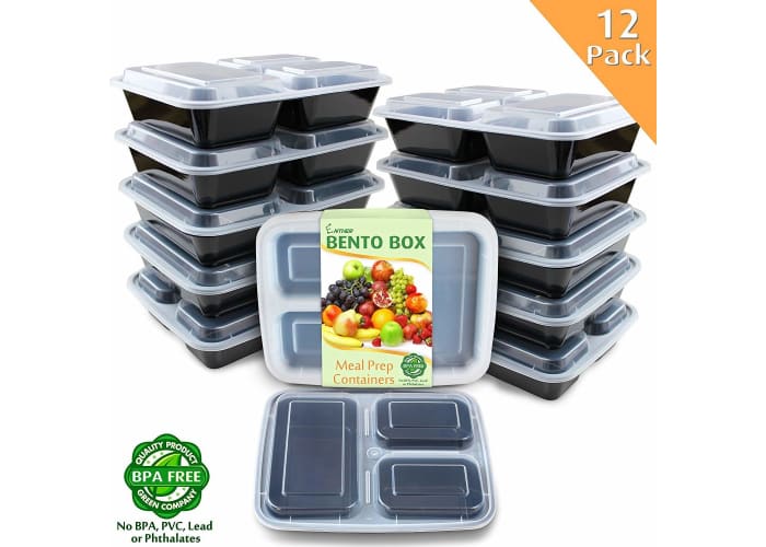 12-pk 3-Compartment Meal Prep Containers