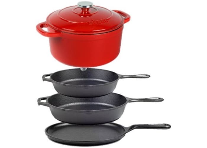 Lodge 5-Piece Seasoned & Enameled Cast Iron Cookware Set