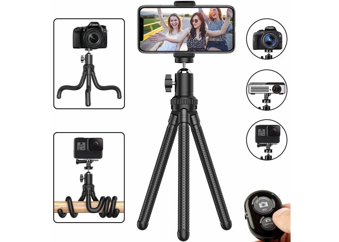 Flexible Cell Phone Tripod w/ Wireless Remote and Universal Clip 