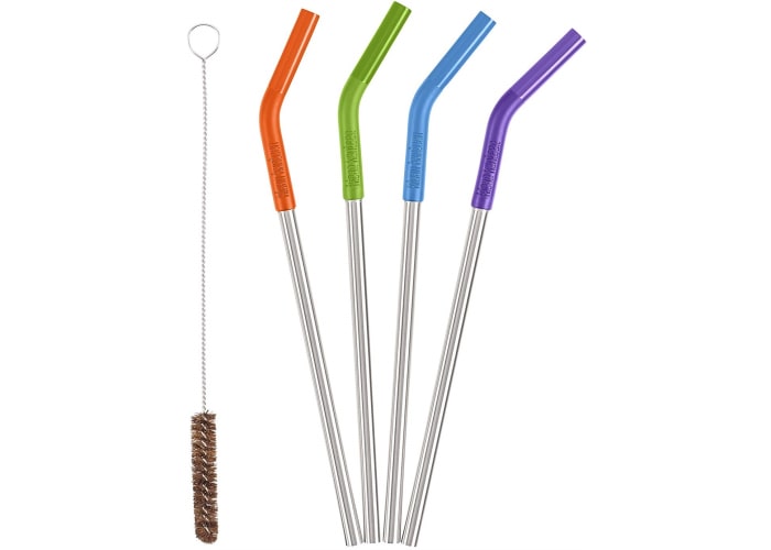 Stainless Steel Straws with Safe Silicone Flex Tip and Brush