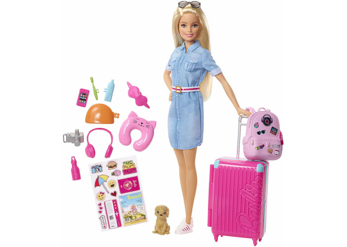 Barbie Doll and Travel Set with Puppy, Luggage & 10+ Accessories