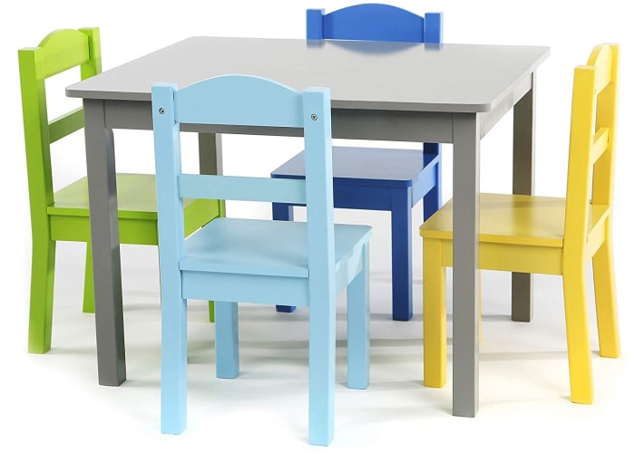 Tot Tutors Kids Wood Table and 4 Chairs Set (Grey/Blue/Green/Yellow)