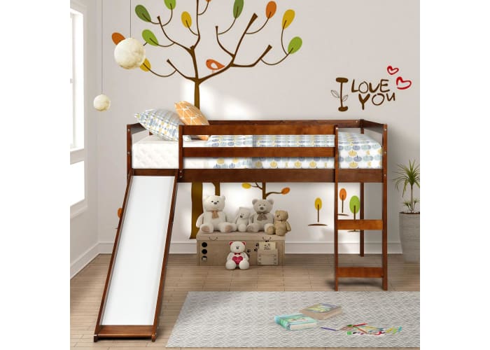 Wood Twin Loft Bed with a Slide