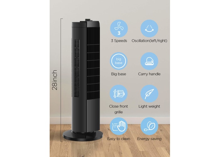 Oscillating 3-Speed Quiet Tower Fan