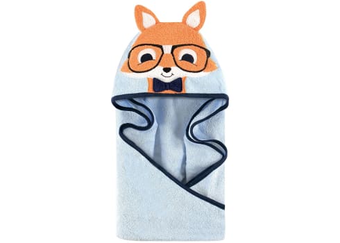Hudson Baby Cotton Animal Face Hooded Towel, Nerdy Fox