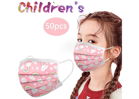 50Pcs Kawaii Kids Disposable Face Mack with Elastic Earloop and Nose Wire for Protection