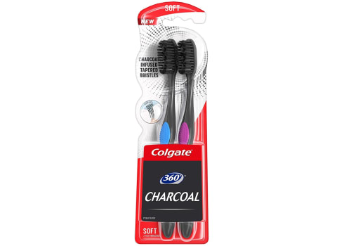 2-ct Colgate 360 Charcoal Slimmer Tip Soft Bristles Toothbrushes
