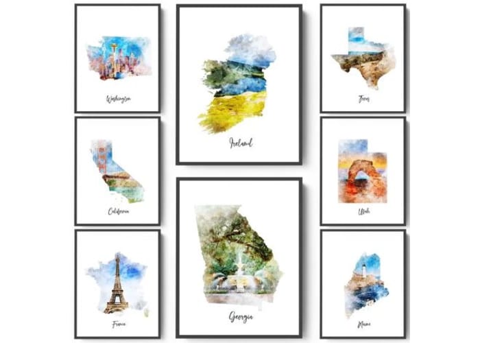 Watercolor Map Canvas Prints