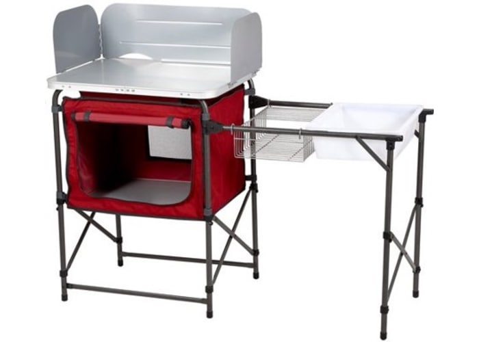 ozark trail deluxe camp kitchen with storage and sink table