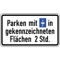 Parken mit Parkscheibe in gekennzeichneten Flächen 2 Stunden (Verkehrsschild Nr. 1040-33)