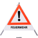 Faltsignal - Gefahrenstelle mit Text: FEUERWEHR