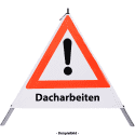 Faltsignal - Gefahrenstelle mit Text: Dacharbeiten