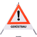 Faltsignal - Gefahrenstelle mit Text: GERÜSTBAU