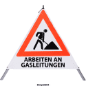 Faltsignal - Baustelle mit Text: ARBEITEN AN GASLEITUNGEN