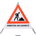 Faltsignal - Baustelle mit Text: ARBEITEN AM GASNETZ