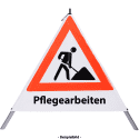 Faltsignal - Baustelle mit Text: Pflegearbeiten