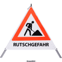 Faltsignal - Baustelle mit Text: RUTSCHGEFAHR