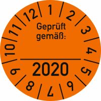 Prüfplaketten - Jahr 2020, Geprüft gemäß ___