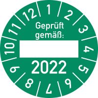 Prüfplaketten - Jahr, Geprüft gemäß ___
