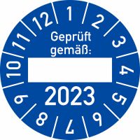 Prüfplaketten - Jahr, Geprüft gemäß ___