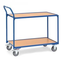 Leichter Tischwagen mit 2 Holzböden und schrägem Schiebegriff - Tragkraft 300 kg