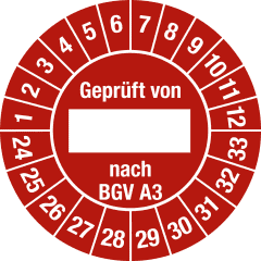 Prüfplaketten - Geprüft von __ nach BGV A3