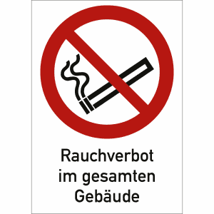 Kombischild Rauchverbot im gesamten Gebäude nach ISO 7010