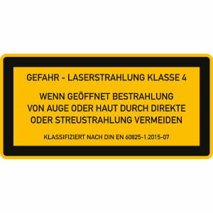 Laser Klasse 4 - Laserstrahlung - Wenn geöffnet Bestrahlung von Auge oder Haut durch direkte oder Streustrahlung vermeiden