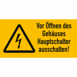 Warnetiketten Vor Öffnen des Gehäuses Hauptschalter ausschalten!