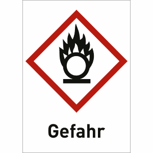 Flamme über Kreis mit Text: Gefahr (GHS 03)