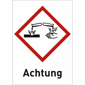 Ätzwirkung mit Text: Achtung (GHS 05)