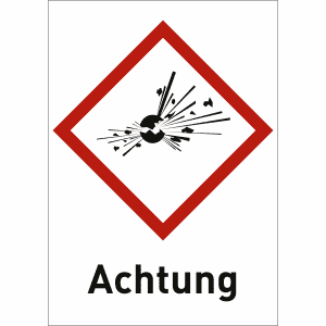 Explodierende Bombe mit Text: Achtung (GHS 01)