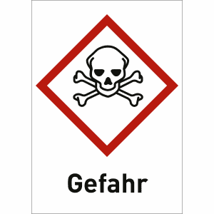 Totenkopf mit Text: Gefahr (GHS 06)