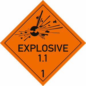 Explosive Stoffe, Aufschrift: EXPLOSIVE, Unterklasse 1.1