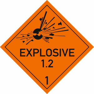 Explosive Stoffe, Aufschrift: EXPLOSIVE, Unterklasse 1.2