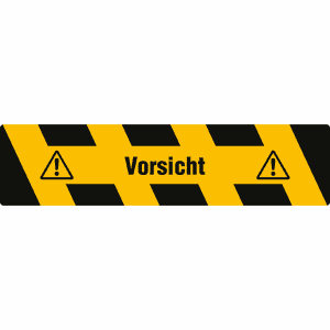 Antirutsch-Trittschutz mit gelb/schwarzer Warnmarkierung und Text