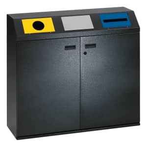 Wertstoffsammler 3-fach / Wertstoffsammelstation mit selbstschließenden / fest montierten, gestanzten Einwurfklappen - Inhalt 240 (3x 80) Liter