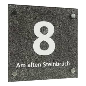 Elegantes Hausnummernschild mit Straßenangabe - Schriftfarbe weiß