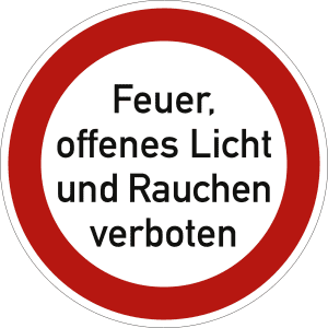 Feuer, offenes Licht und Rauchen verboten
