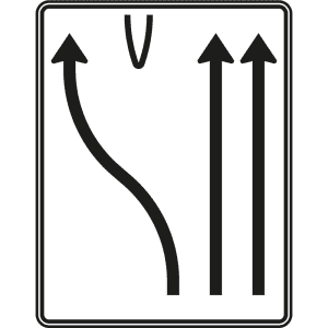 Überleitungstafel 1-streifig nach links und 2-streifig geradeaus - Verkehrszeichen VZ 501-17