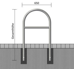 Rundbügel / Anlehnbügel aus Edelstahl, wahlweise mit Querholm, Ø 48 mm