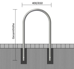 Rundbügel / Anlehnbügel aus Edelstahl, wahlweise mit Querholm, Ø 48 mm