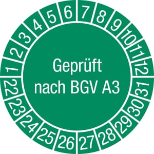 Prüfplaketten - Geprüft nach BGV A3