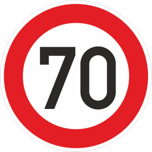 Zulässige Höchstgeschwindigkeit 70 km/h (Verkehrsschild Nr. 274-70)