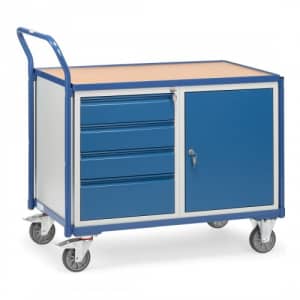 Leichter Werkstattwagen / Tischwagen mit 1-türigem Schrank und 4 Schubladen - Tragkraft 250 kg