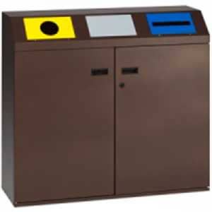 Wertstoffsammler 3-fach / Wertstoffsammelstation mit selbstschließenden / fest montierten, gestanzten Einwurfklappen - Inhalt 240 (3x 80) Liter