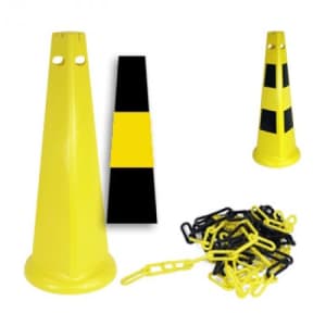 Warnkegel-Set: 3 Warnkegel + 5 m Kunststoffkette