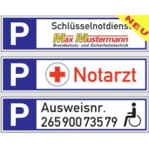 Parkplatzreservierer mit Text Parkplatzreservierer mit Text und Logo nach Wunsch