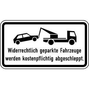 Zusatzzeichen VZ 2429 Widerrechtlich geparkte Fahrzeuge werden kostenpflichtig abgeschleppt