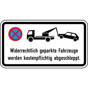Zusatzzeichen VZ 2428 Zusatzschild-Haltverbot: Widerrechtlich geparkte Fahrzeuge...